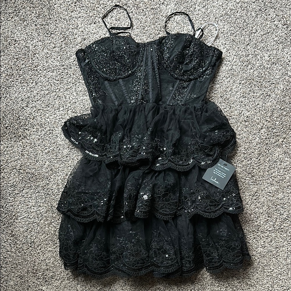 Lulu's Black Spaghetti Strap Babydoll Mini Dress